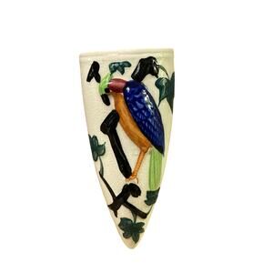 Vintage Mid Century Hand Painted Bird Parrot Wall Pocket 6" Tall